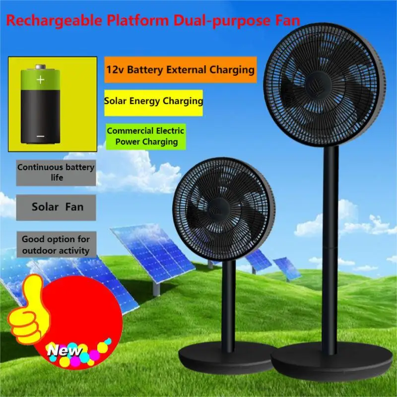 New Design Rechargeable Stand Fan Solar Panel Charging Oscillating