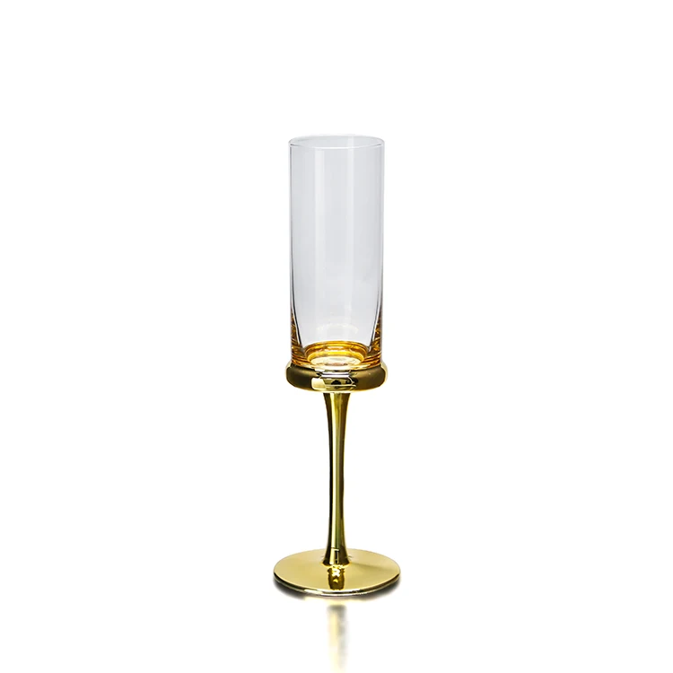 Custom Lead Free Crystal Thin Stem Hand Blown Transparent Champagne Clear Drinkware Glassware Flutes Gold Long Stem Glass Cups