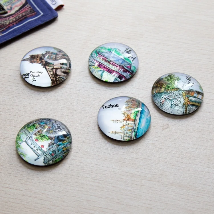 Factory Custom Crystal Glass Fridge Magnets Traditional Style Epoxy Rubber Sticker Daily Use Advertising Promotional Gift