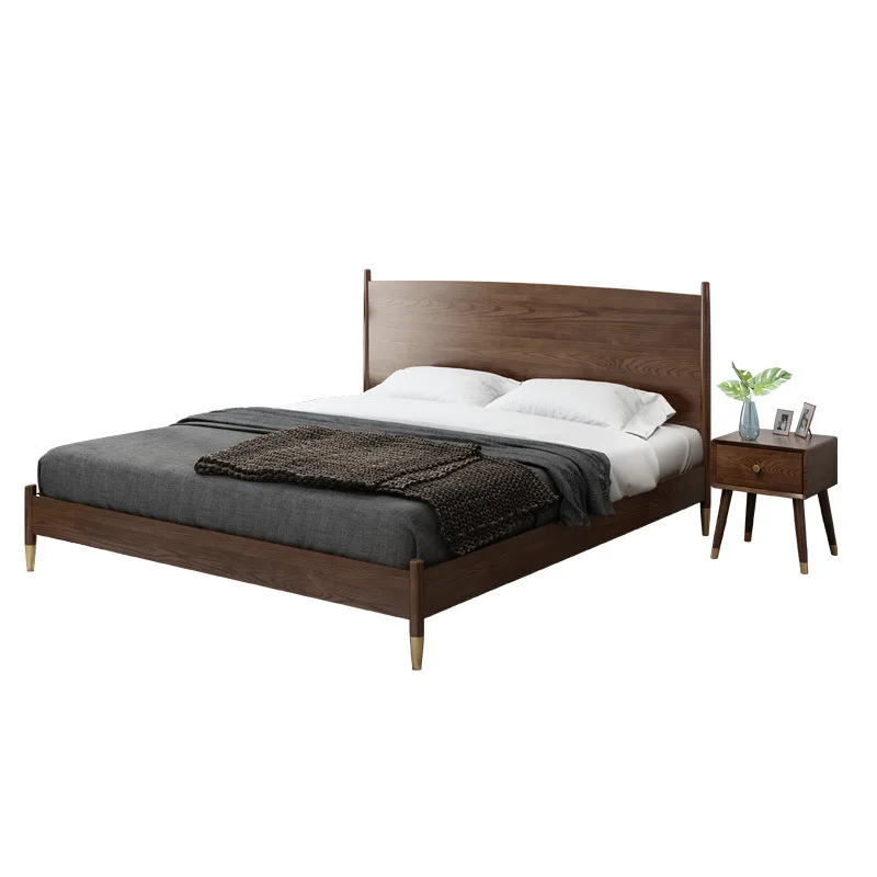 product-BoomDear Wood-Morden simple design custom supported double single bed gold wooden walnut col