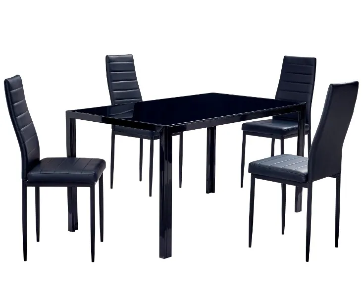 Modern Glass Dining Table Set 6 Chairs With Rectangular Top Metal Base