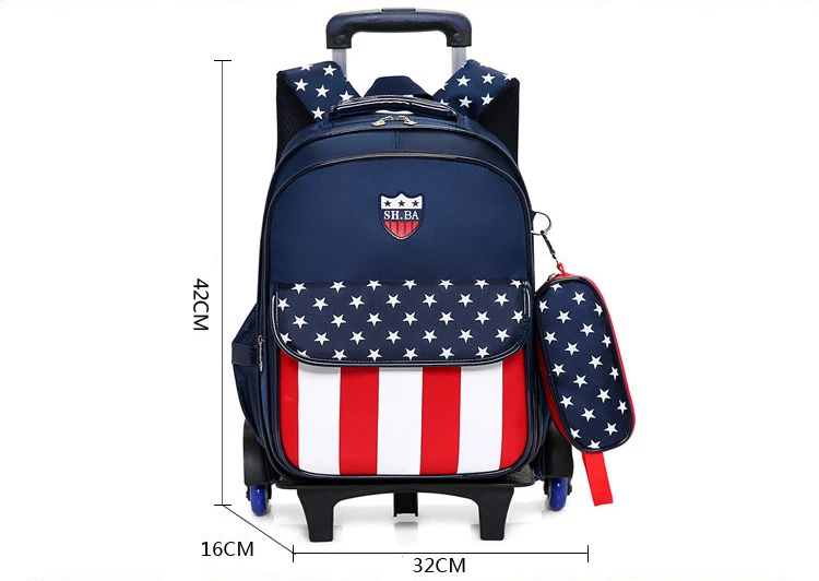 Durable Children Kids Trolley School Bags Wheeled Backpack For Boys