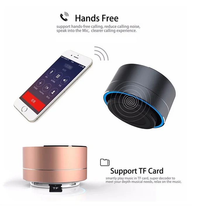 Aluminium Alloy Cylider Round Metal A10 3W Stereo Wireless BT Mini Portable Blue tooth Speakers - ANKUX.COM