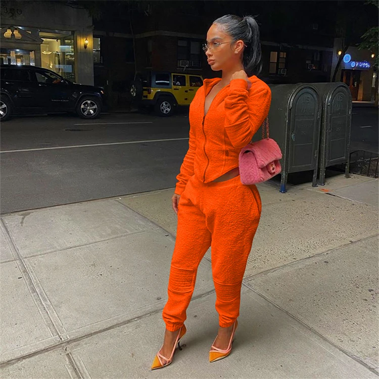 Hot Sale Casual Fashion Hooied Zipper Top And Pants Fall 2 Piece Set Women Two Piece Set Women Clothing