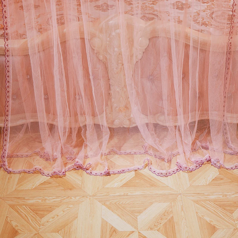 Luxury Square Top Guide Rail Soft Beautiful Lace Tassel Flower 2.1m High Elegant Durable Bed Net