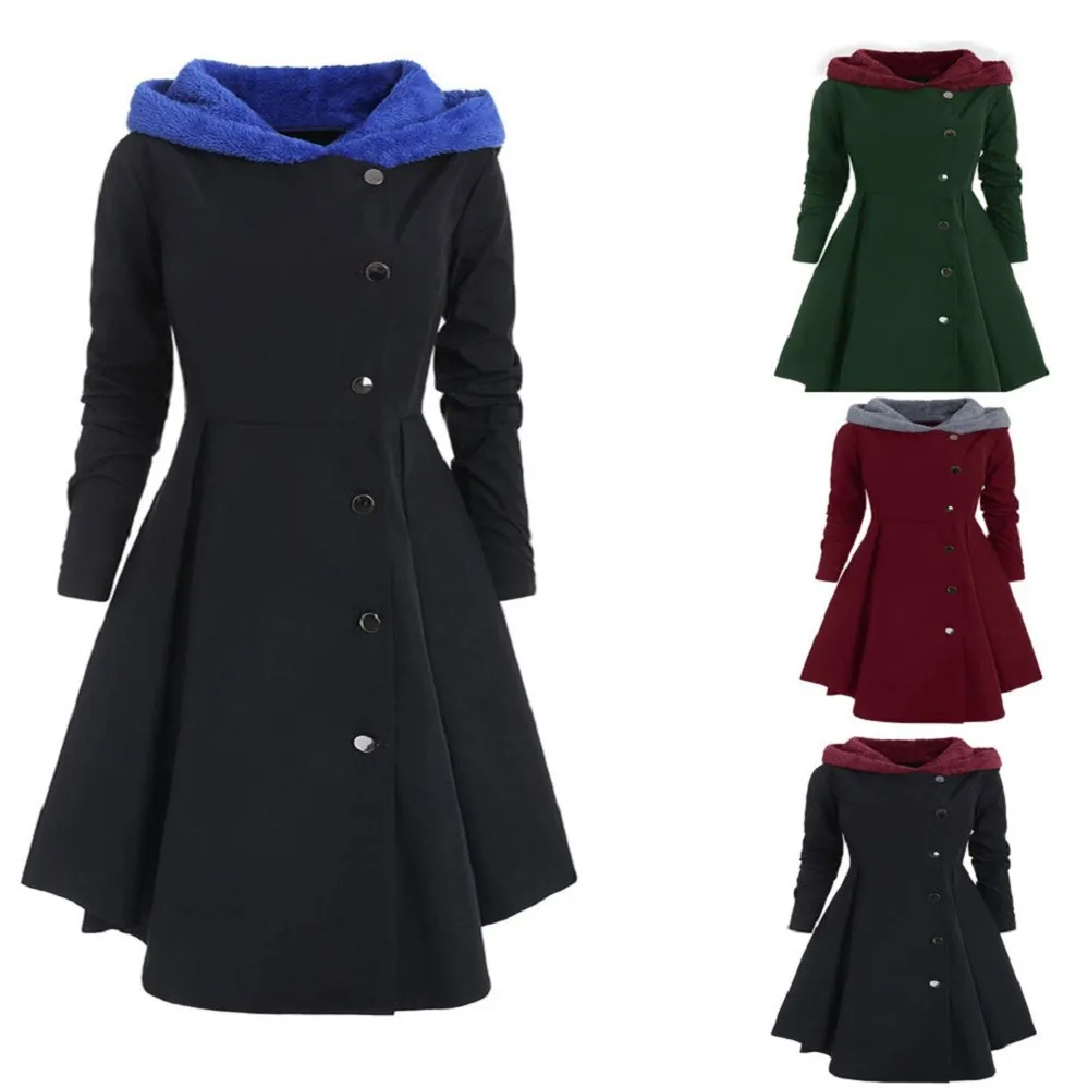 plus size asymmetric fleece contrast hooded skirted coat