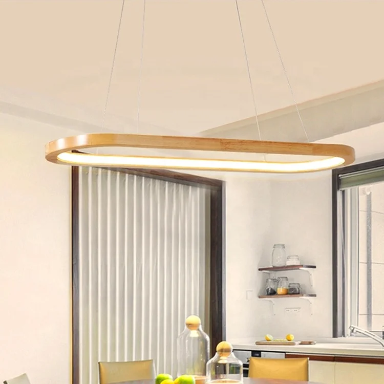 Nordic ring rubber wood decor dimming library home goods led restaurant loft pendant lighting lamp