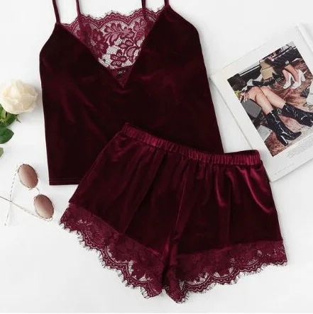 Sexy Velvet Womens Pajamas Pijamas Mujer Pyjama Femme 2 Piece Set