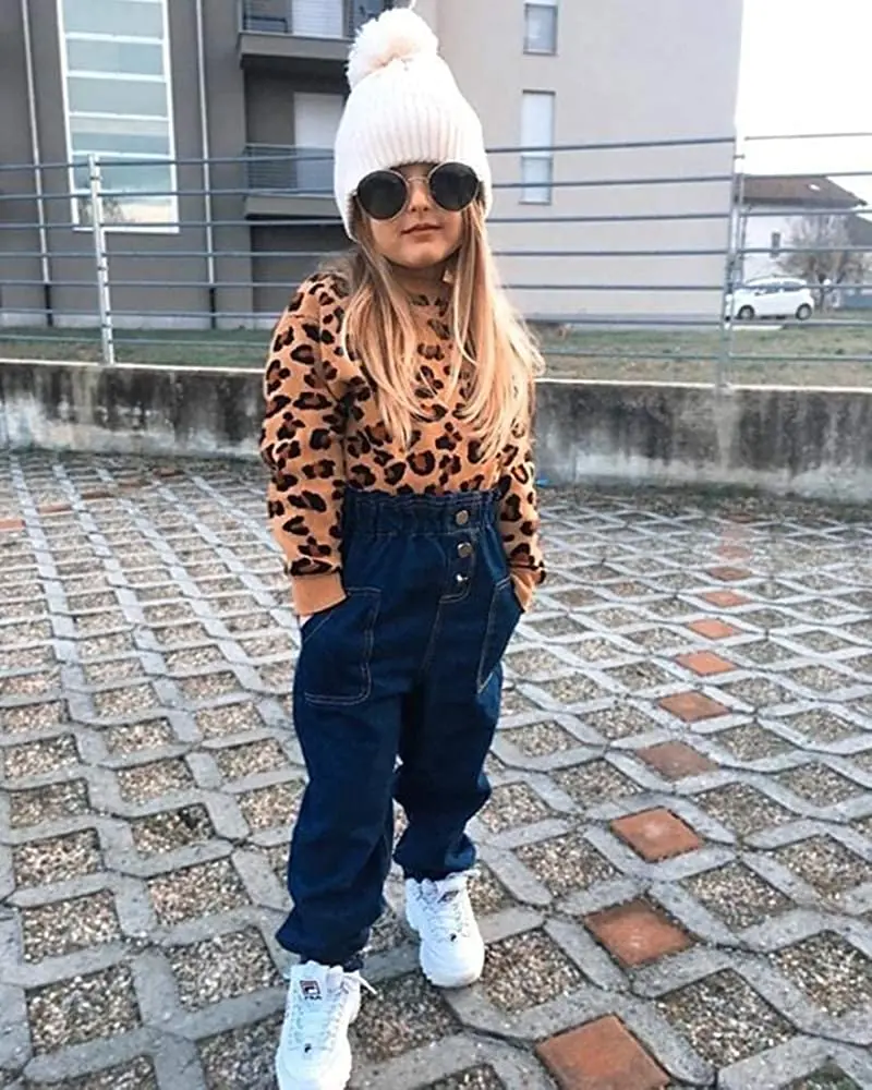 Long Sleeve Button-up Knitted Cardigan Casual Tops for Autumn & Winter Baby Boys Girls Leopard Print Sweater Coat 