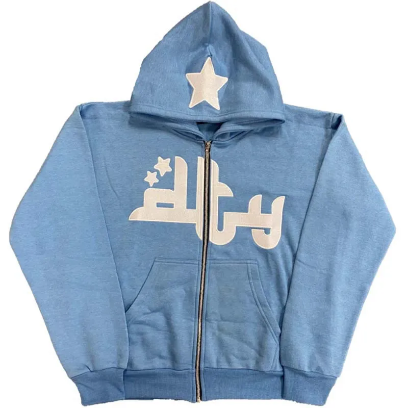 Men's Hoodies Men Zip Up Hoodies Star Letter Print Hoodie Long Sleeve ...