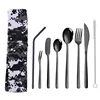 Amazon Hot Sale Office Utensil Portable Camping Outdoor 304 Stainless Steel Cutlery Spoon Knife Fork Straw Brush Set With Bag