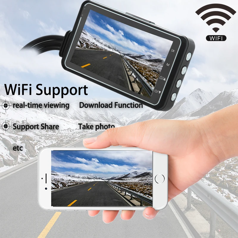 Hot SaleMotorcycle Cam Recorder With G-Sensor WiFi GPS Two Channel Motorcycle Camera 1080P Dual Lens 