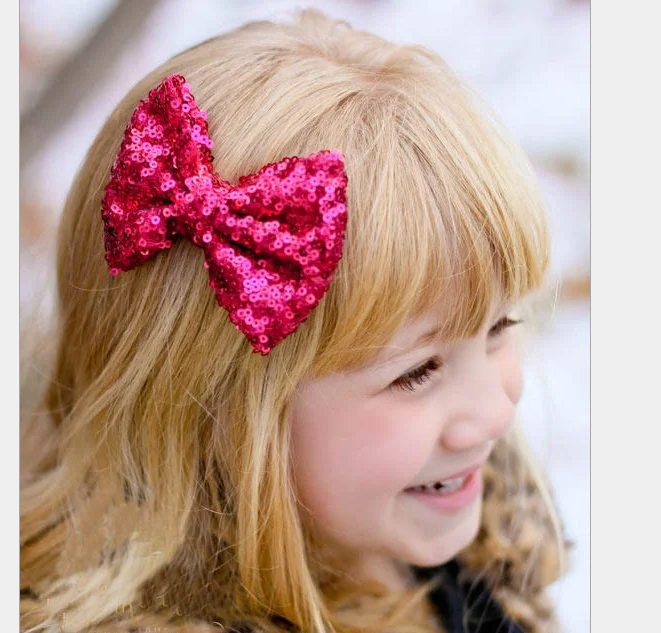 Big Sequin Bow Hair Clips Sparkly Sequined Bows Hair Clips Baby Toddler Girls 