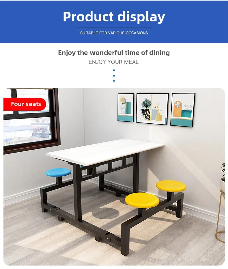 product modern square 4 6 person stainless steel foldable eco friendly school canteen dining table chairs set home hotel kitchen wood-5