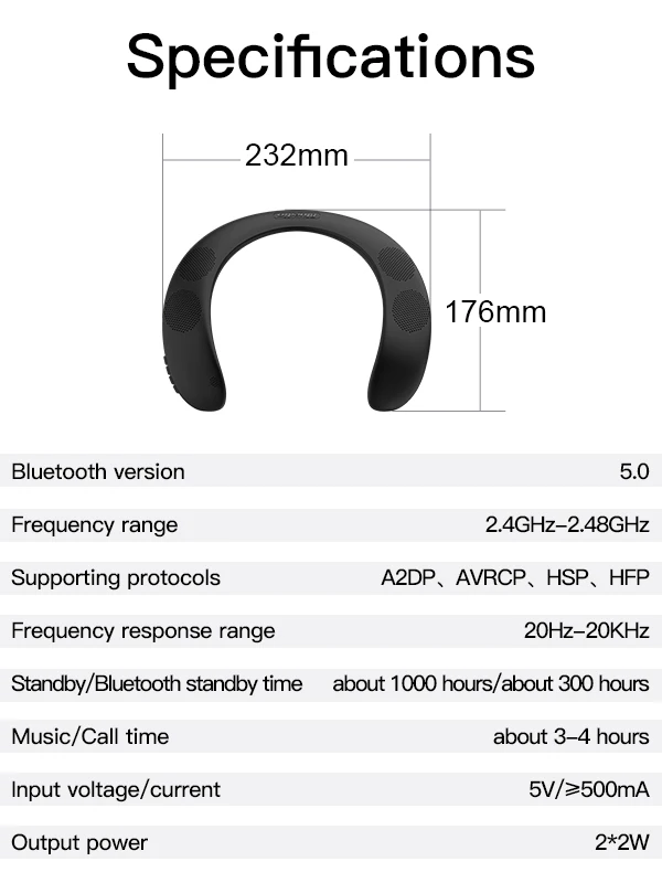 2020 China NEW Bluedio HS bluetooth neck speaker wireless 5.0 with super bass FM radio SD card slot with microphone for game - ANKUX.COM