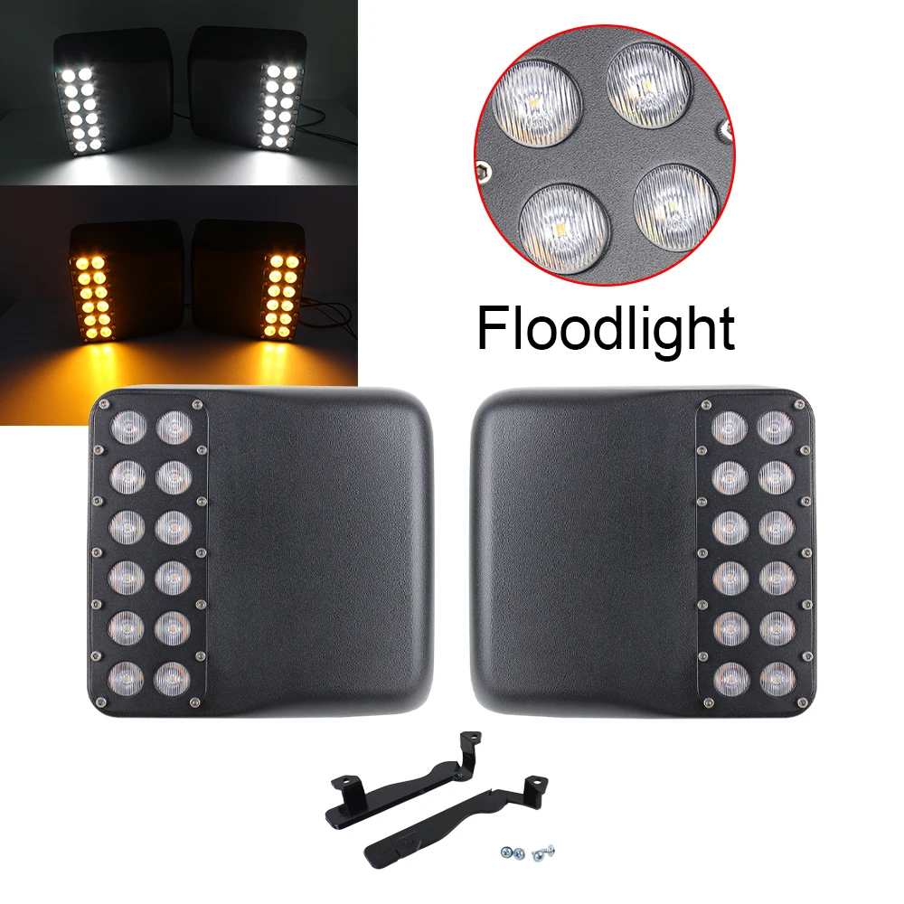LED Light Kit For Jeep Wrangler JL 2018-19 White DRL Amber Turn Signal LED Side Mirror Housing Cover Floodlights