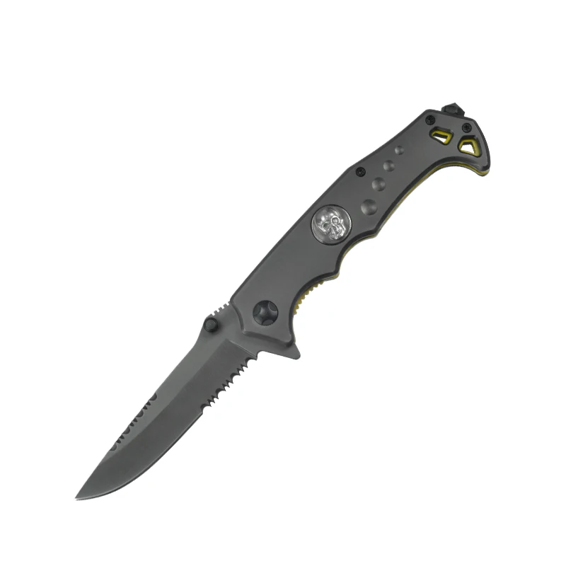
Half Serrated Black Blade Rescue Tactical Folding Knife, pocket knife with Stainless Steel handle 