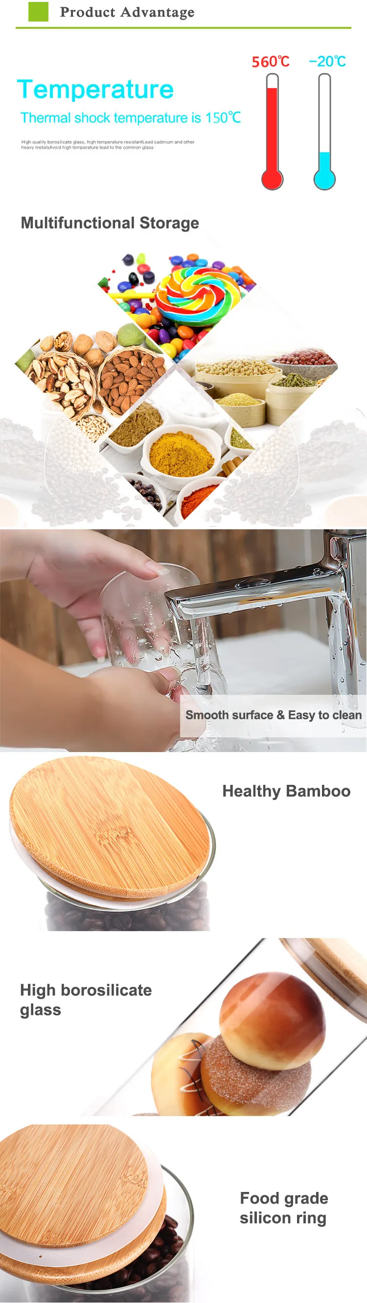 Airtight Food Storage Canisters Glass Jar With Airtight Bamboo Lid