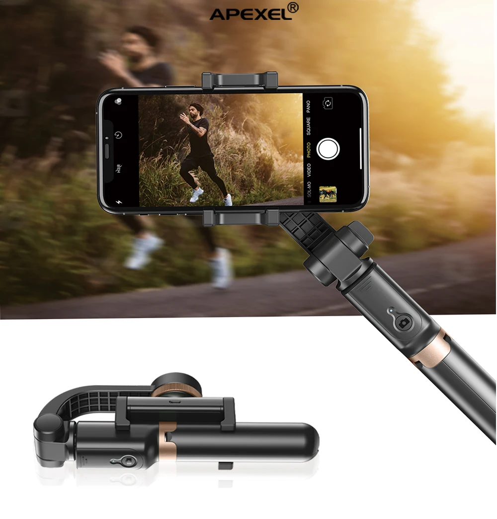 APEXEL 2020 New design handheld single axis mobile gimbal stabilizer,vlogging kit selfie stick tripod gimbal for smartphone