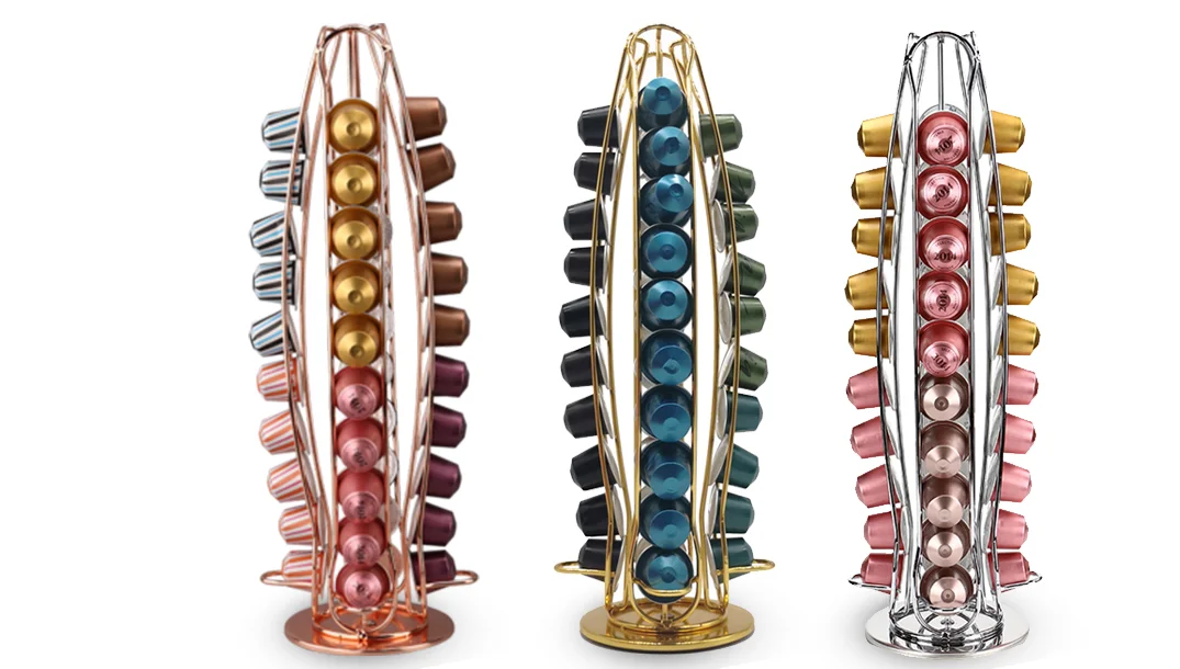 Gold Metal Coffee Pod Stand Holder Storage Rack Organizer Shelf For