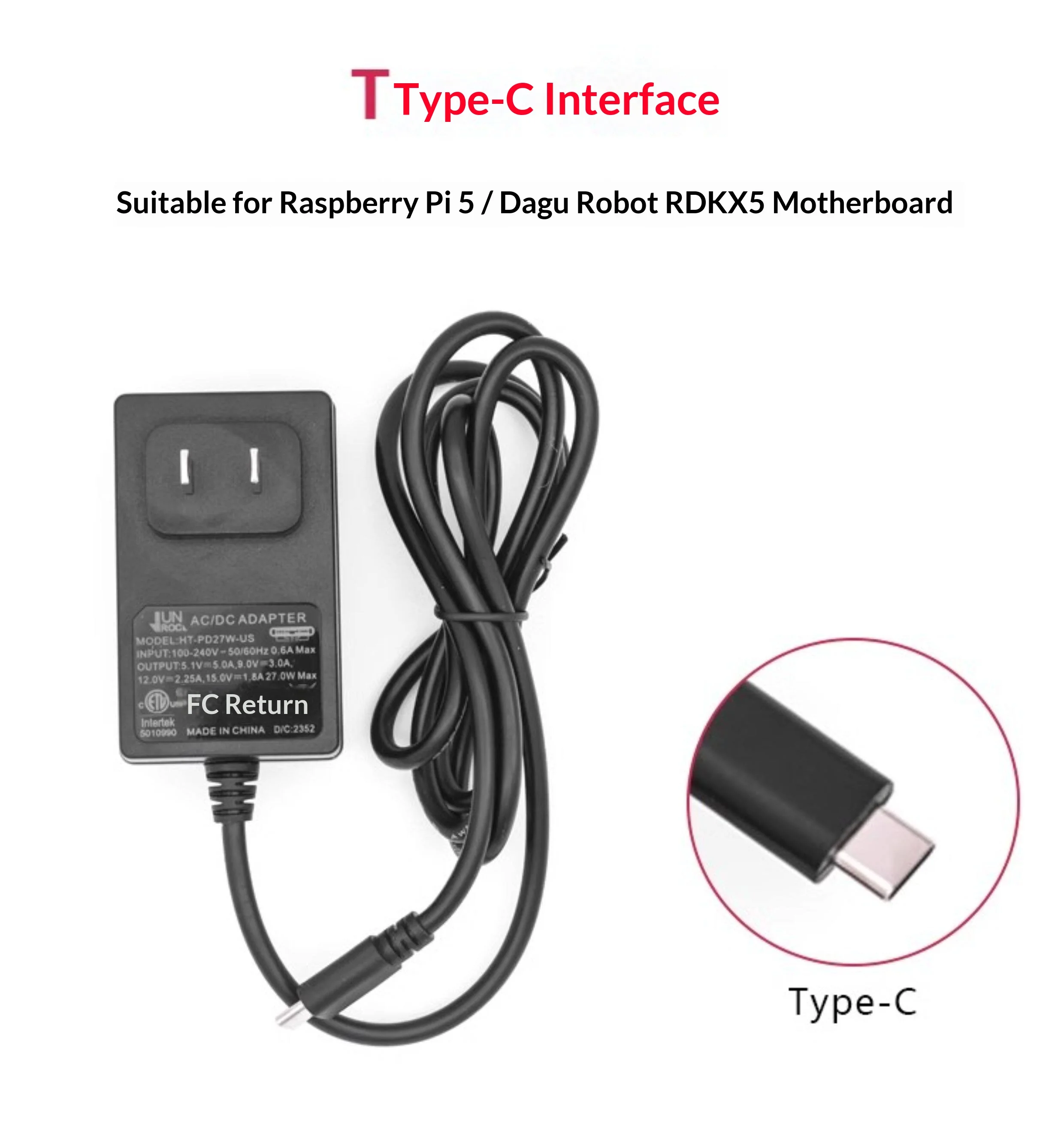 Usbc Raspberry Pi 5 Raspberry Pi 5th Generation USB-C PD 27W Power Supply Adapter for ...