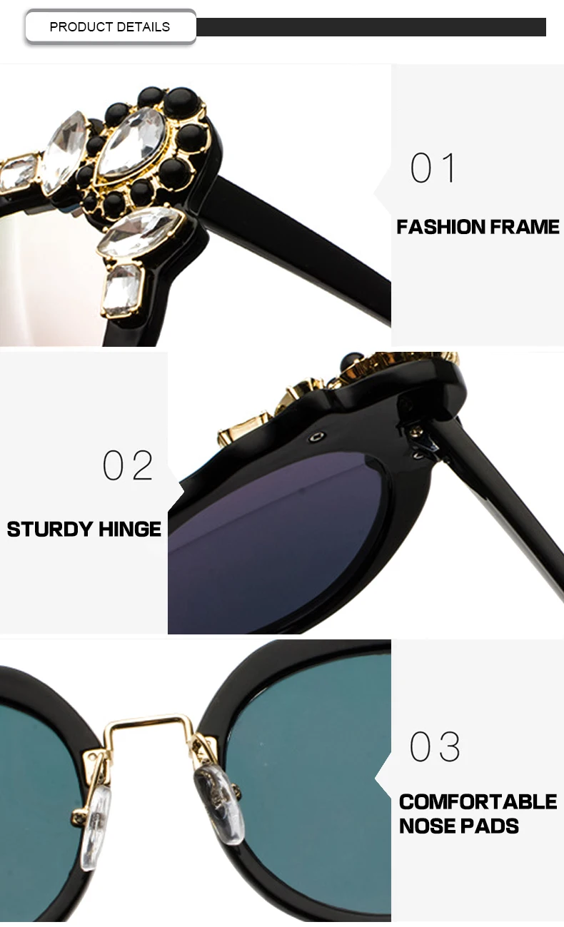 Luxury Diamond Rhinestone Frame Unique Cat Eye Women Bling Sunglasses