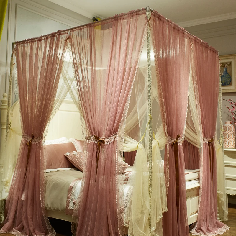 2019 New Design Fashion Girls Lace Princess Large Space Long Lasting Square Mosquito Net Bed Curtain