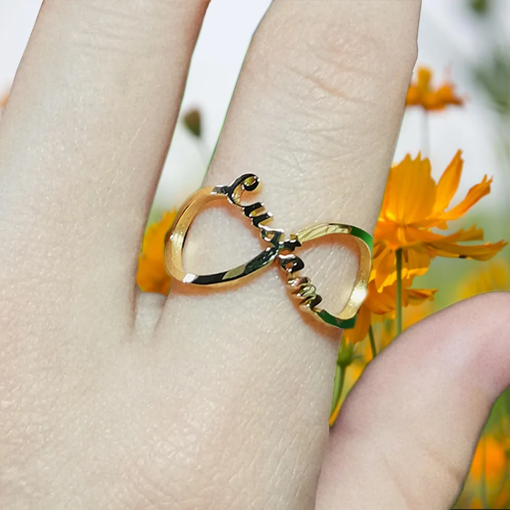 金色银色玫瑰金不锈钢个性化自定义名称无限戒指为妇女