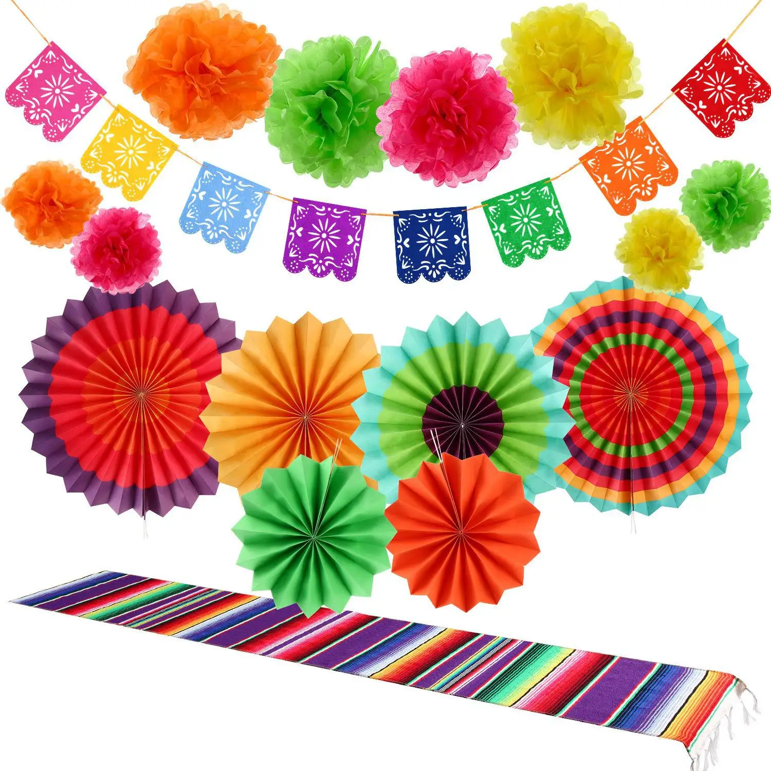 Mexican Fiesta Party Decorations - Cinco De Mayo - 6 Paper Fans, 5