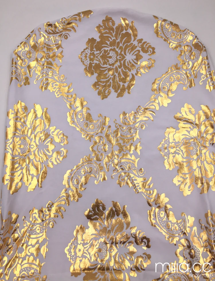Promotional Damask Stamping Metallic Gold Silver Spandex Chair Cover For Wedding Party Christmas