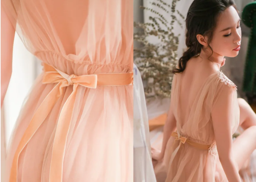 三色新设计优雅女性透明长礼服性感内衣