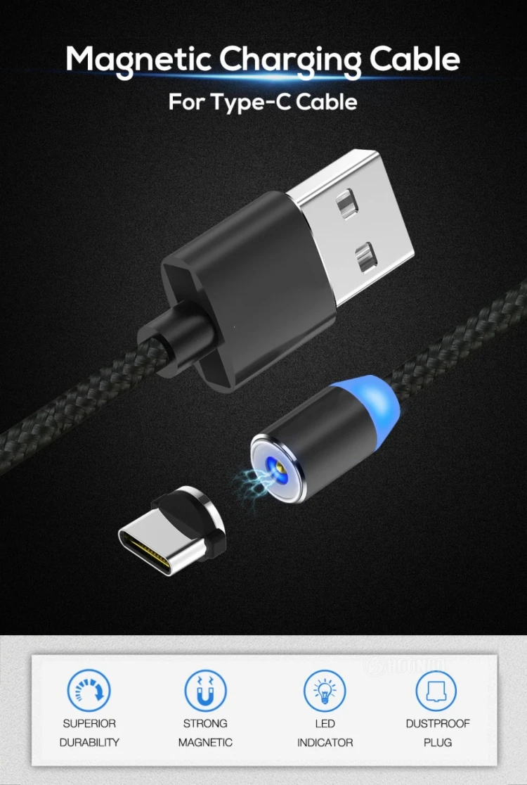 Free Shipping Micro USB Type C 8-Pin Magnetic Charging Cable for iPhone Samsung