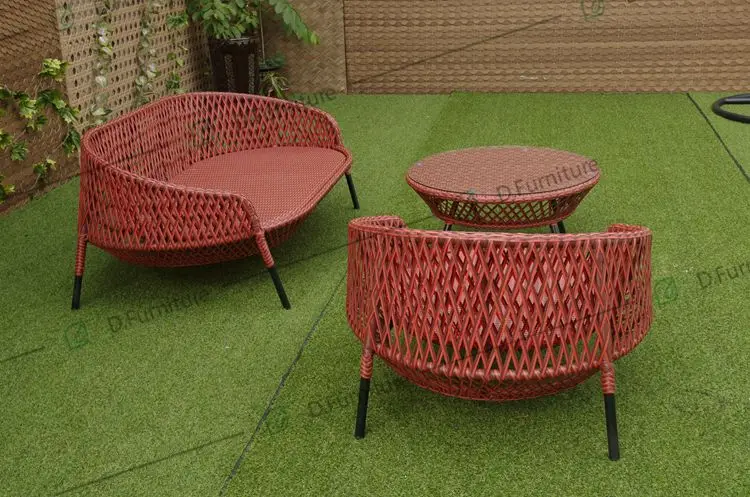 Aluminum Red PE Rattan Outdoor Furniture Garden Sofa Set