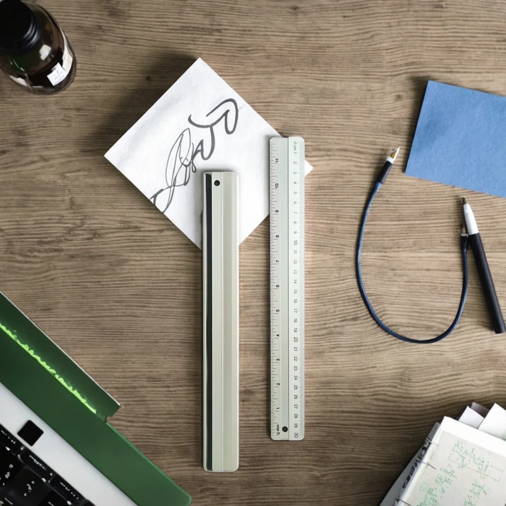 12-Inch Aluminum Multi-Functional Drop-Resistant Ruler with Beveled ...