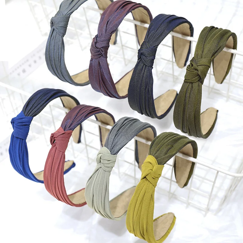 Yucat New Design Fashion Girls Hair Accessories Hoop Pure Fabric Forehead Hairband Plain Knot Headbands For Women