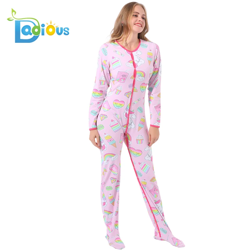 Adult Baby Diaper Lover Abdl Button Long Sleeve Footed Romper Pajamas