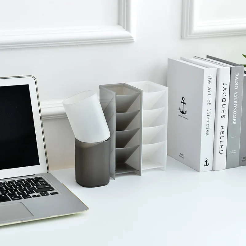 
Simple desktop plastic pen holder organizer office round shape pencil pen stand holders container 