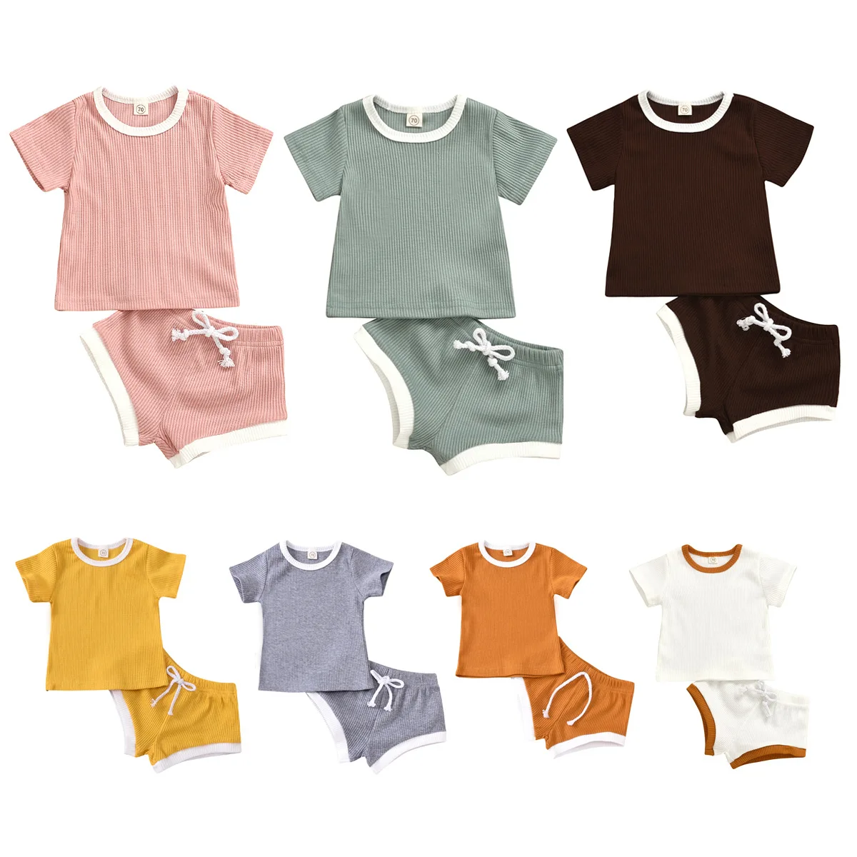 Sweet Baby Girls Ribbed Clothes Sets Newborn Baby Unisex Summer Short