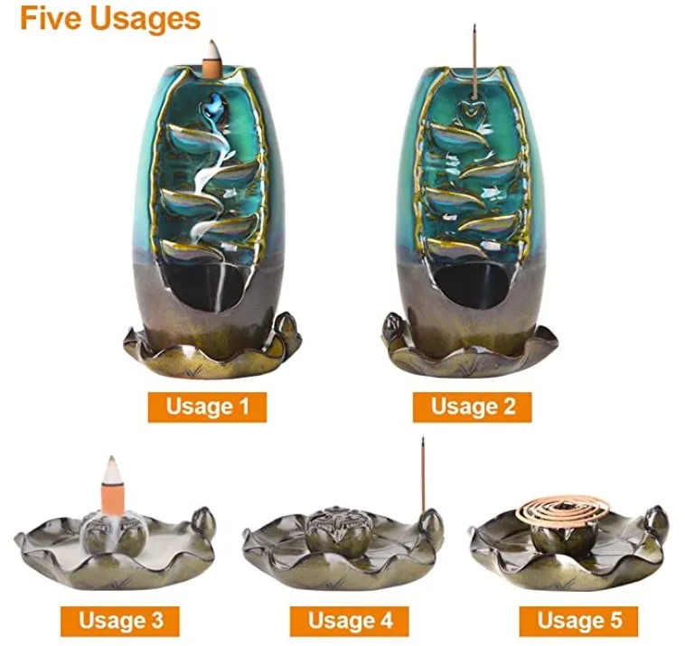 Factory Custom Waterfall Backflow Incense Cone Burner Handmade Ceramic