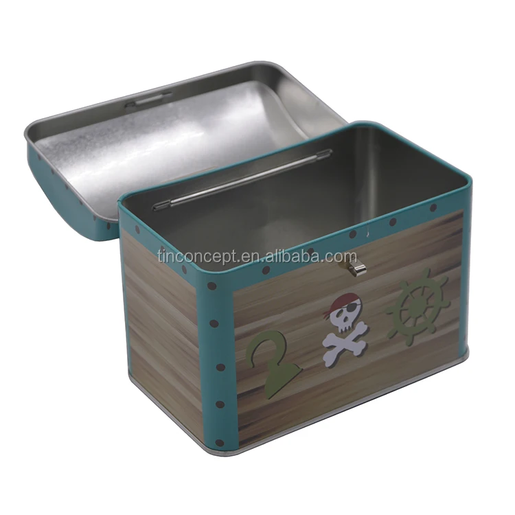 Irregularly Shaped Durable Hinged Lid Money Tin Coin Bank For Gift