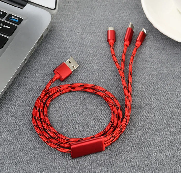 Multi Charger Cable Nylon Braided 3 in 1 USB Charging Cable With 8 Pin/Type-C/Micro USB Port Connectors - ANKUX.COM