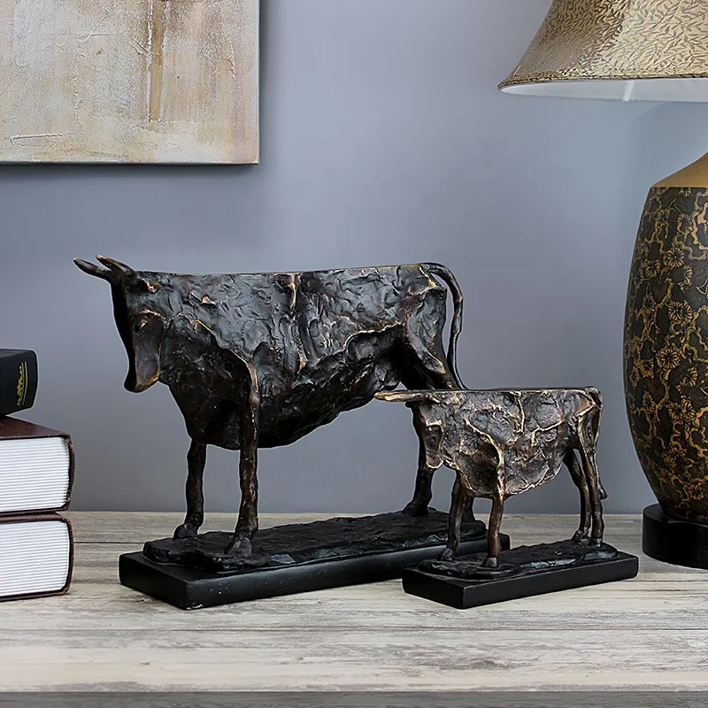 Wholesales 3D Resin Sculpture Animal Bull Statue for Home Decor Home Decoration Bull Bronze Europe Folk Art Artificial Shine D factory