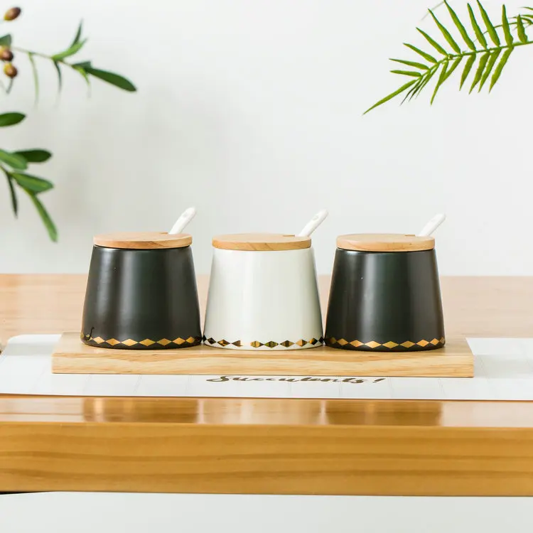 Luxury Kitchenware Marble Spice Container Ceramic Condiment Cruet Set