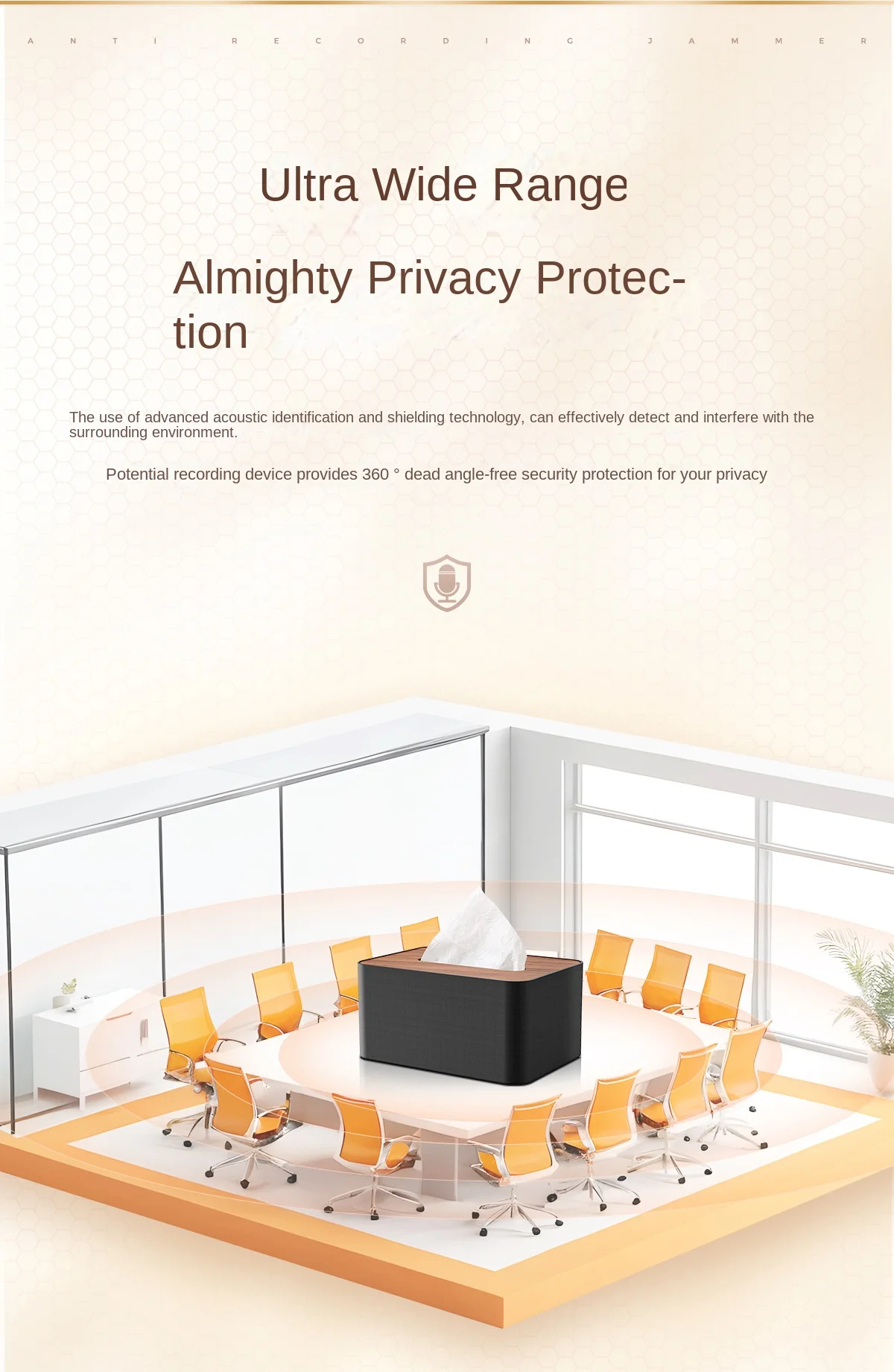 F18 Office & Conference Room Anti-Recording & Overhearing Shielding Device Mobile Phone Recording Blocker Alarm System Equipment