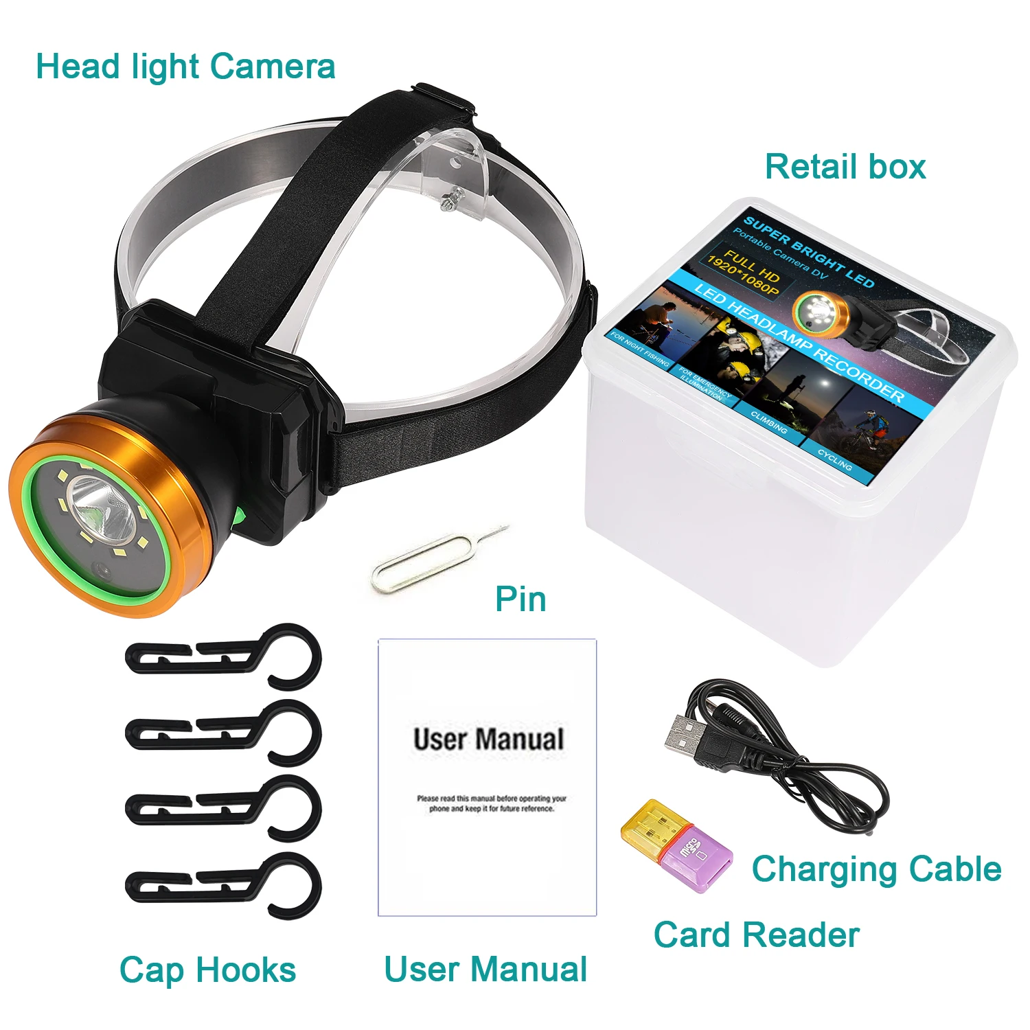 Headlamp Camera Waterproof Super Bright Sport Video Recorder Head Light