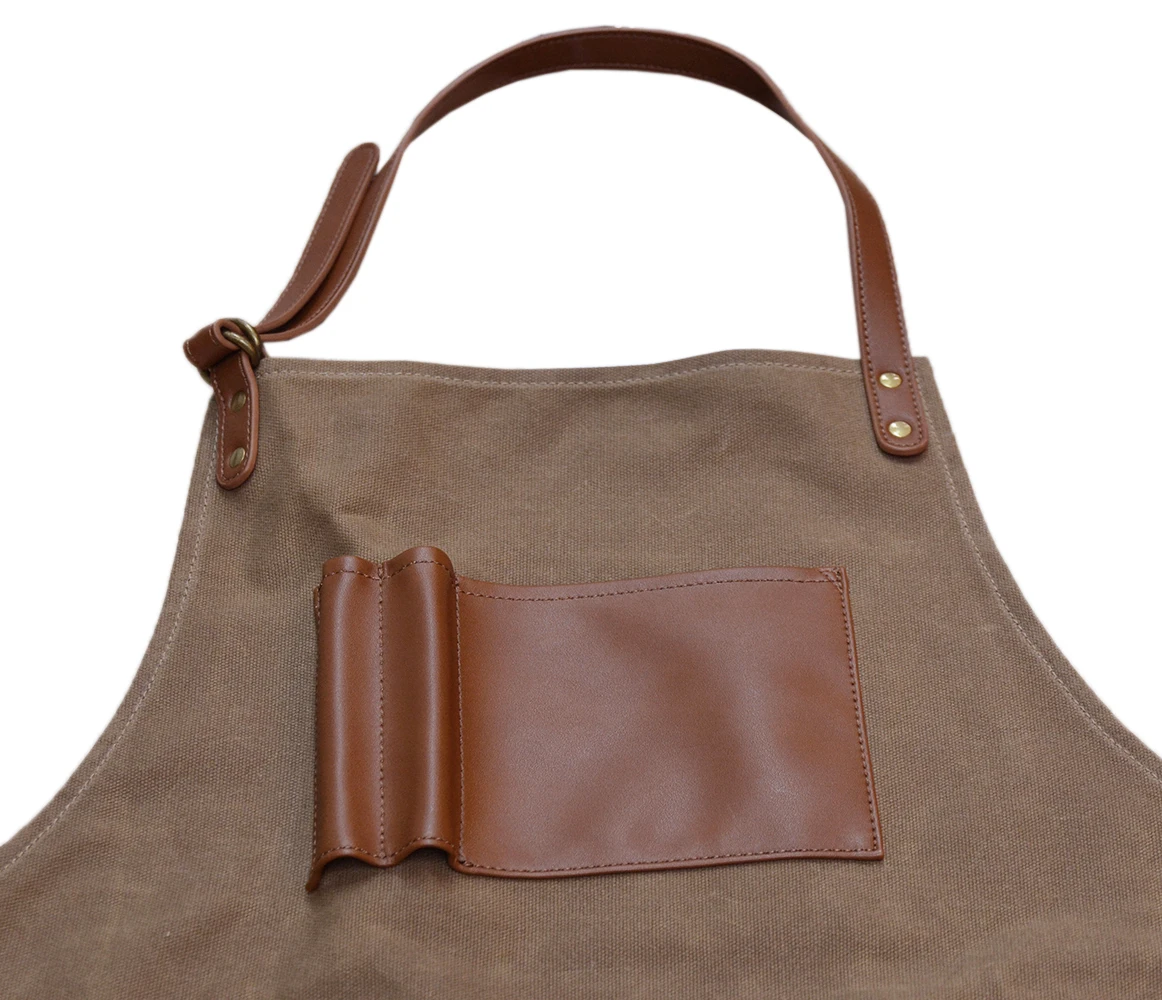 工厂批发复古咖啡围裙防水帆布围裙咖啡厅