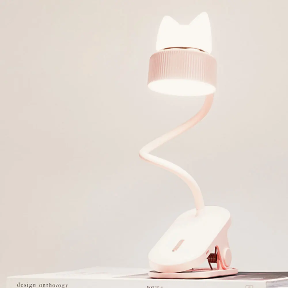 Cute Cat Design LED Table Lamp USB Charging Folding Clip Lamp 3 Gear Adjustable Cat Reading Night Light