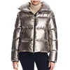 Customized winter fashion filled goose down ladies ultra light metallic bubble coats women