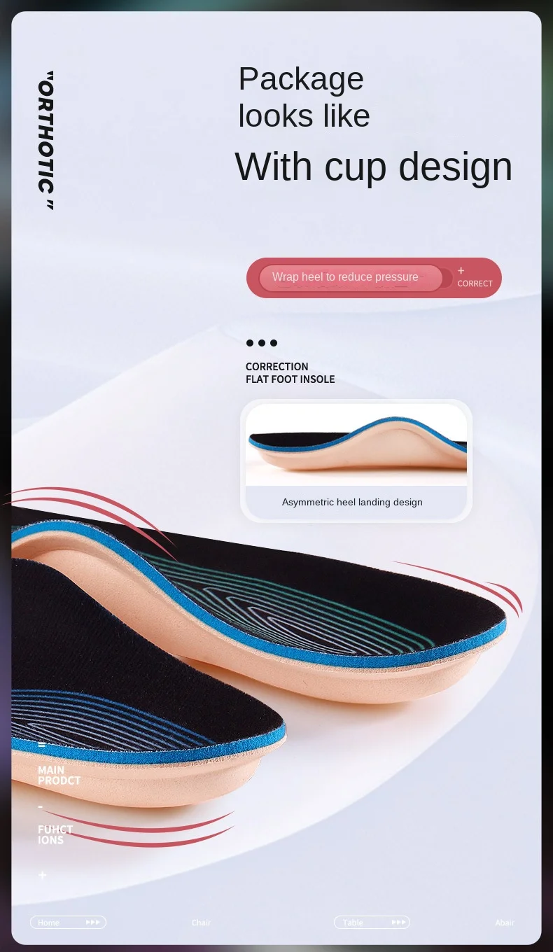 Cork Flat Foot Correction Insoles for Men and Women Shock Absorbing Foot Arch Support Orthopedic Orthotic Made of EVA Material