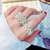 top selling elegant fashion elastic ring pearl woven ring for girls